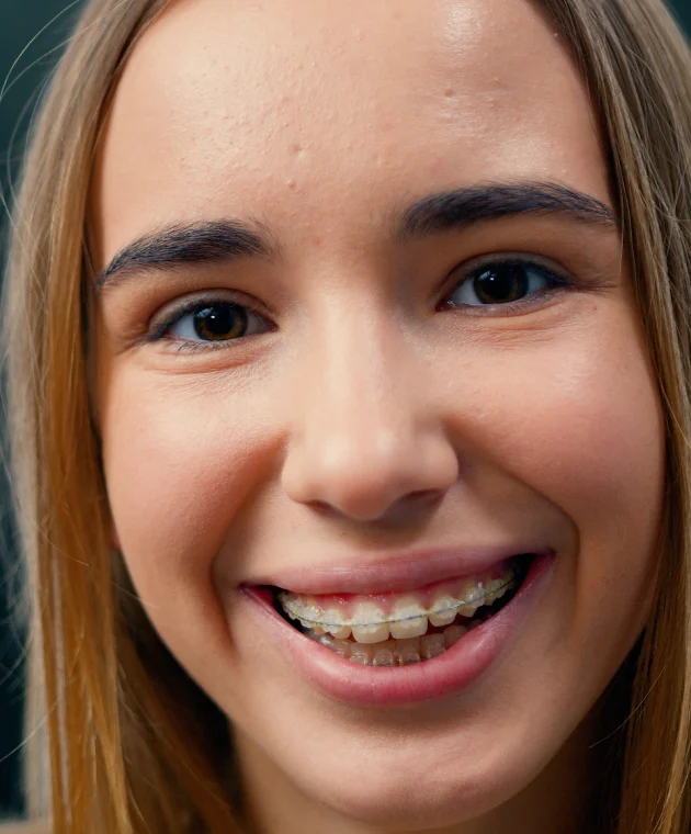 Jeune femme souriante portant un appareil dentaire en céramique